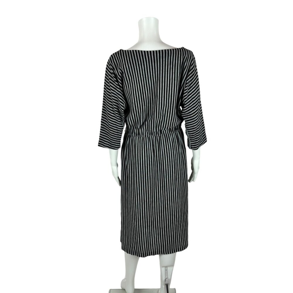 Vintage 80s Striped Dress Women's Medium Black White Slouchy Batwing Sleeves - Picture 9 of 10